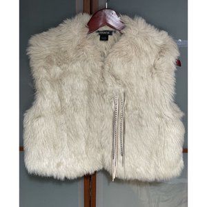 Arden B. Vintage Y2K 2000s Womens Beige Rhinestone Accented Faux Fur Vest Size L